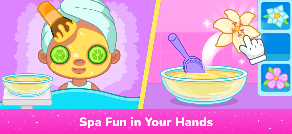 Toddler character receiving a face mask treatment in a spa mini game