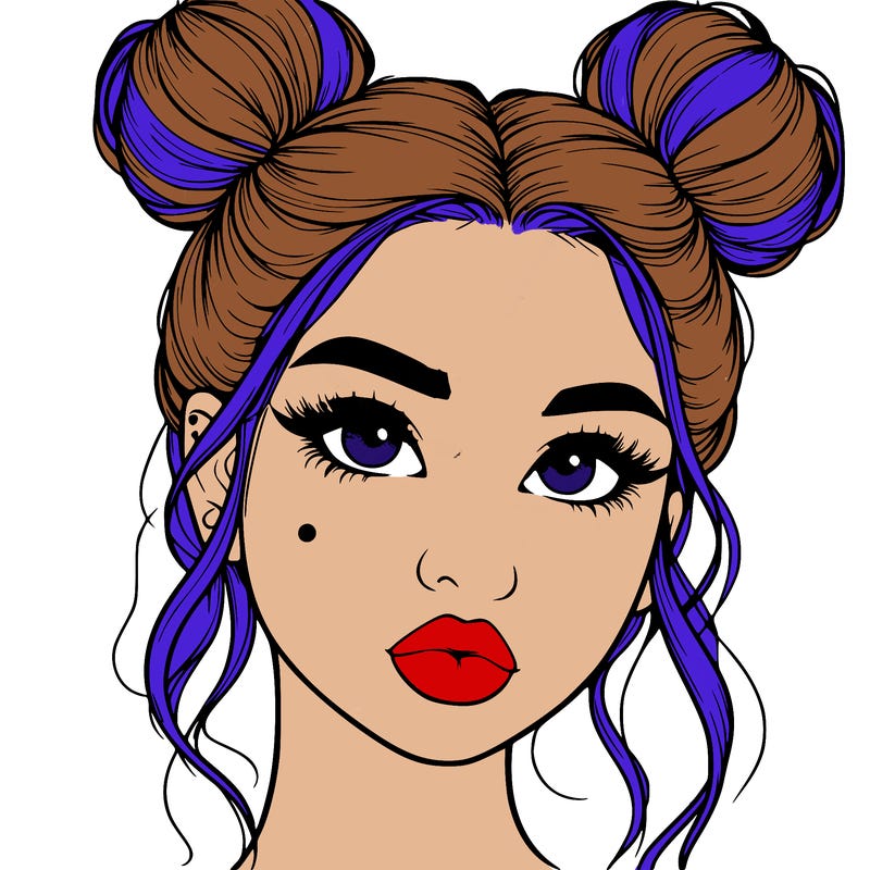 realistic girl with two buns on her hair and lips
