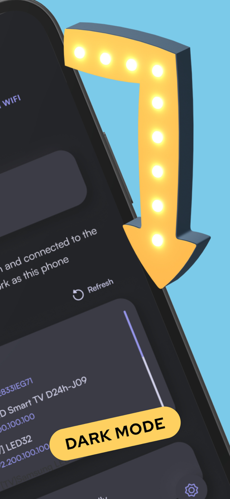 Écran de smartphone montrant l'interface en mode sombre de l'application de télécommande TCL