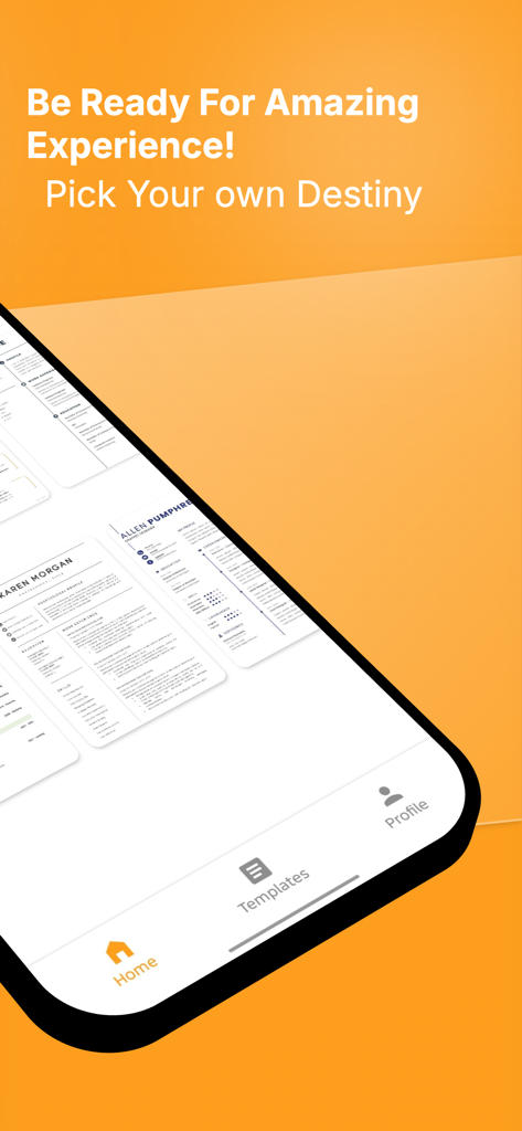 CV Maker - Professional Resume - Plantillas de currículum profesional mostradas en la interfaz de una aplicación móvil