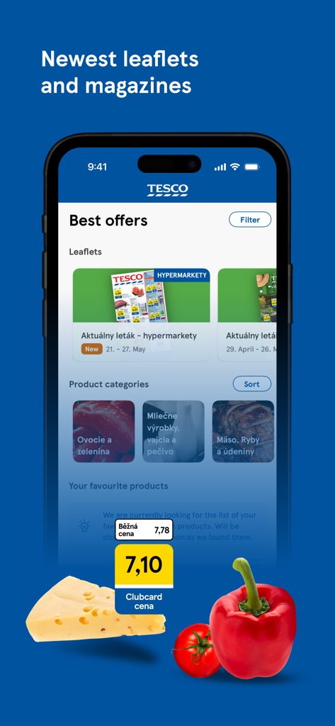 Clubcard Tesco Slovensko - Clubcard Tesco Slovakia app interface showing digital leaflets and best shopping offers