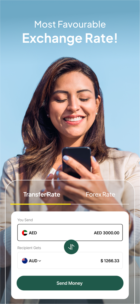 Joyalukkas Exchange - Joyalukkas Exchange Mobile App-Oberfläche für internationale Geldüberweisungen mit Währungsumrechnung