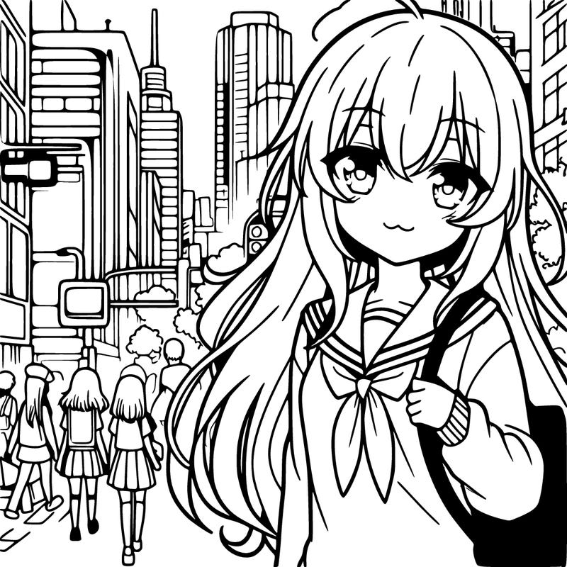 anime girl in big city