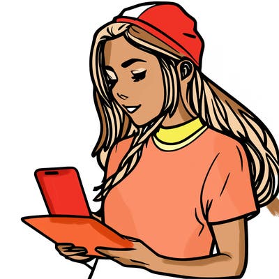 cartoon girl with her phone