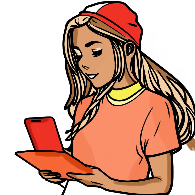 cartoon girl with her phone
