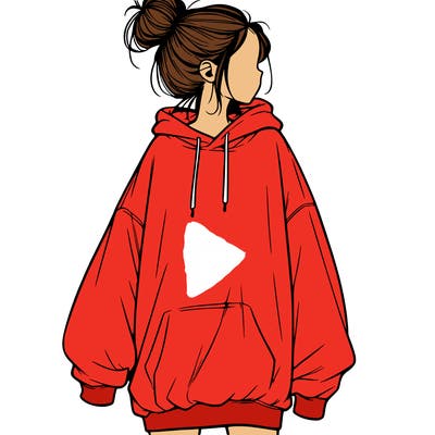 realistic girl with a oversized sweatshirt on and a bun