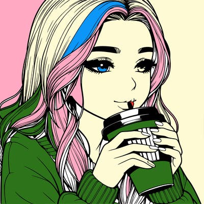 realistic girl drinking coffee