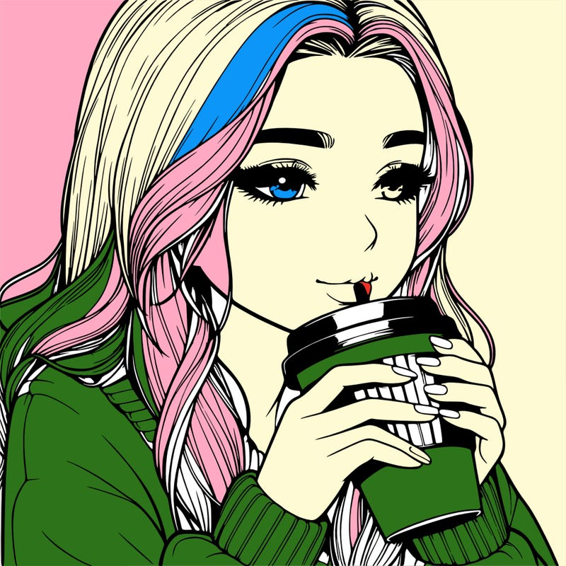 realistic girl drinking coffee