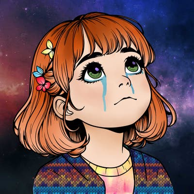 realistic girl looking up