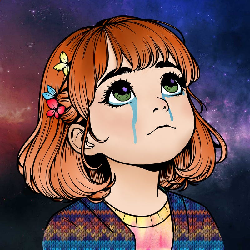 realistic girl looking up