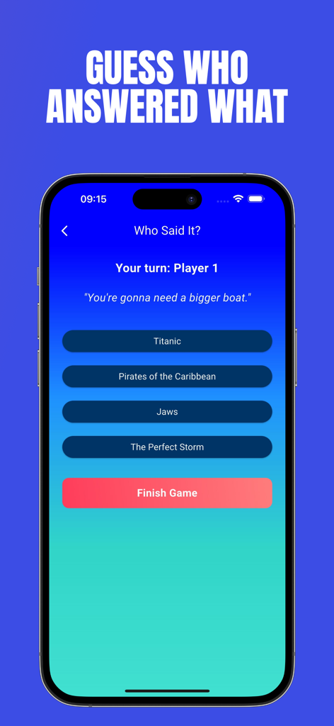Imposter Game by FlipParty - Pantalla de juego de trivia Quién lo Dijo en la aplicación Imposter Game de FlipParty