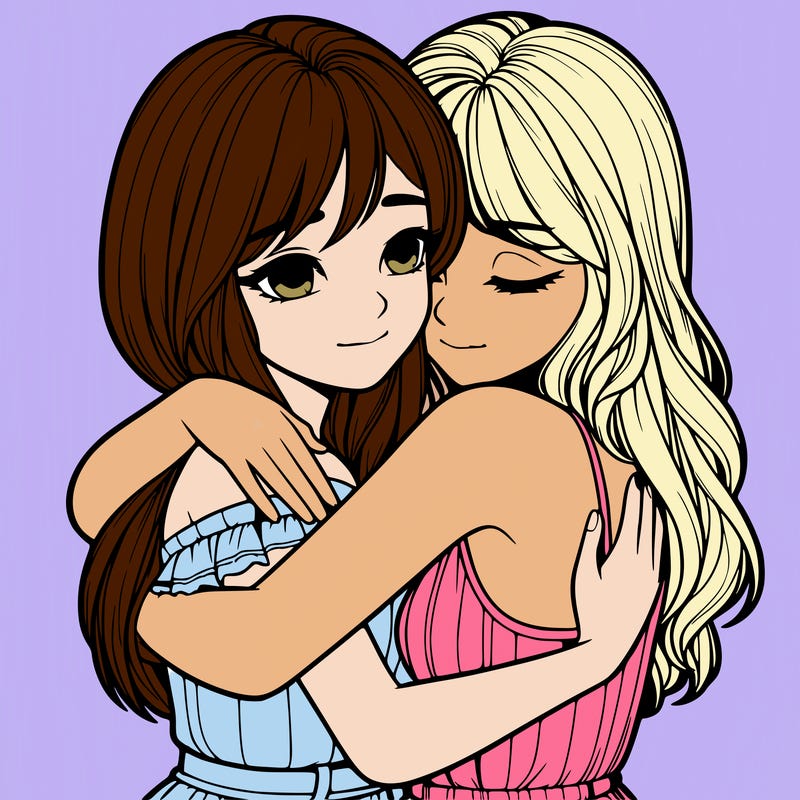 realistic girls hugging