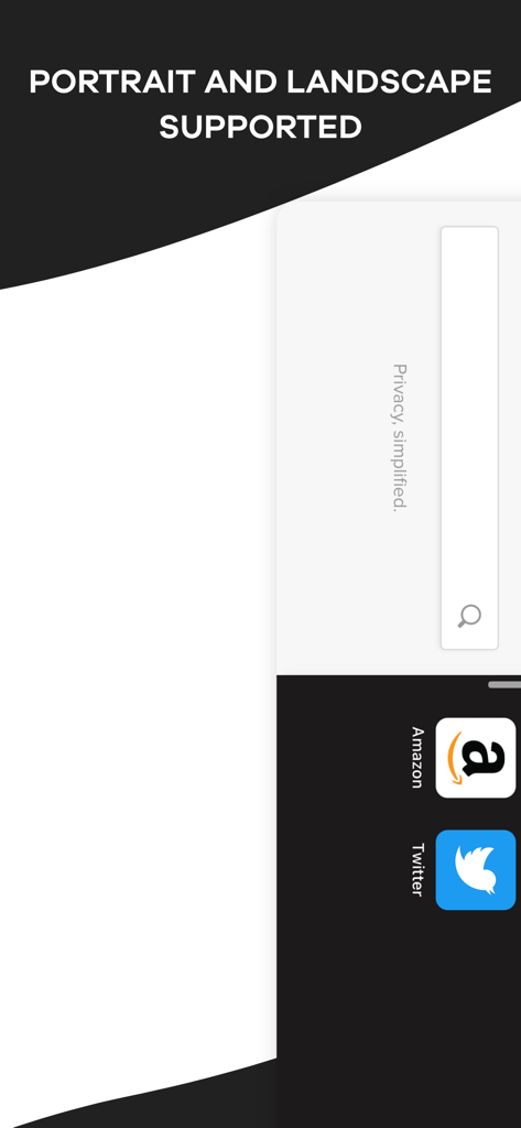 Split Screen - Multitasking - Interfaz de aplicación de multitarea de pantalla dividida que muestra soporte vertical y horizontal con iconos de Amazon y Twitter