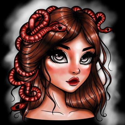 realistic girl with snakes in hair