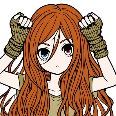 long haired girl with fingerless gloves