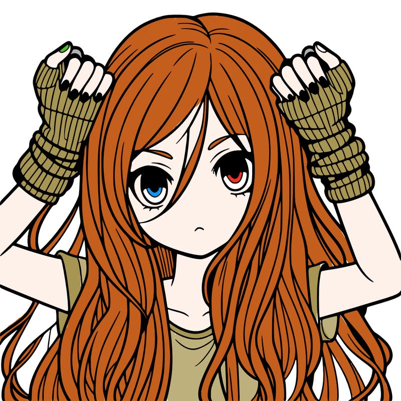 long haired girl with fingerless gloves