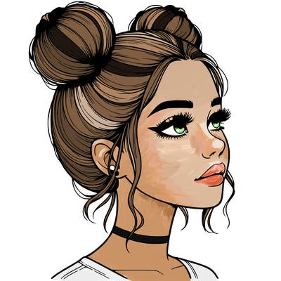realistic girl with buns on the top of her head