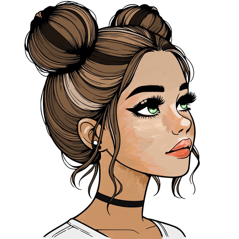 realistic girl with buns on the top of her head