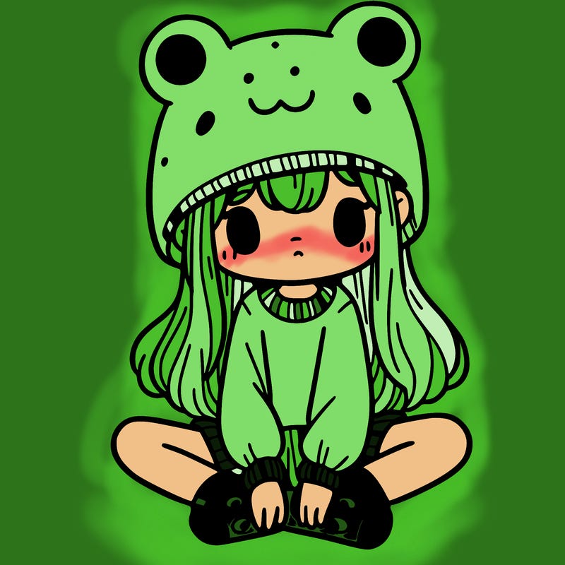 a girl wearing a frog hat and some frog socks