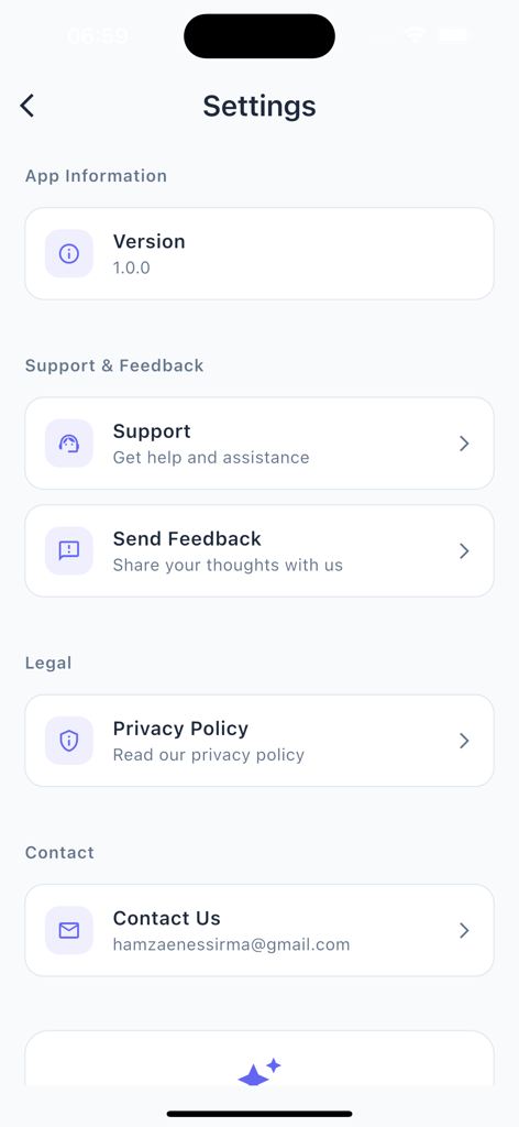 AutoClick -  Tapper & Clicker - Settings screen of AutoClick app showing support and legal information