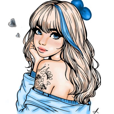 realistic girl with bangs looking over her shoulder