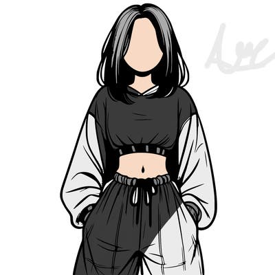 realistic girl faceless with baggy pants and a crop top