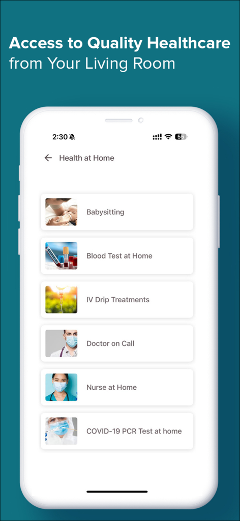 ServiceMarket - Pantalla de la aplicación móvil que muestra servicios de salud disponibles en casa a través de ServiceMarket