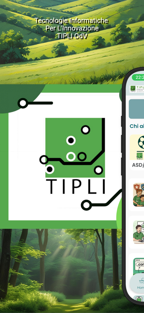 TIPLI - TIPLI logo featuring circuit design elements with a preview of the mobile app interface