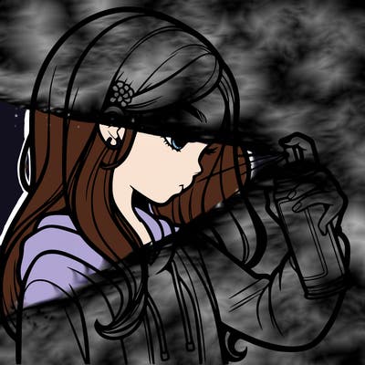 a realistic girl spray painting