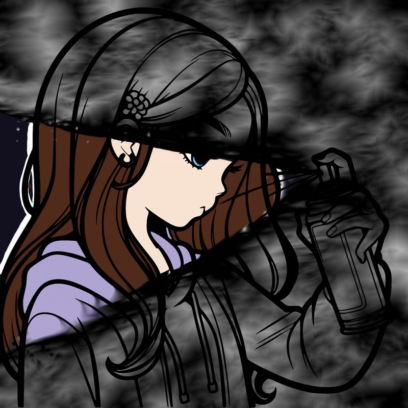 a realistic girl spray painting