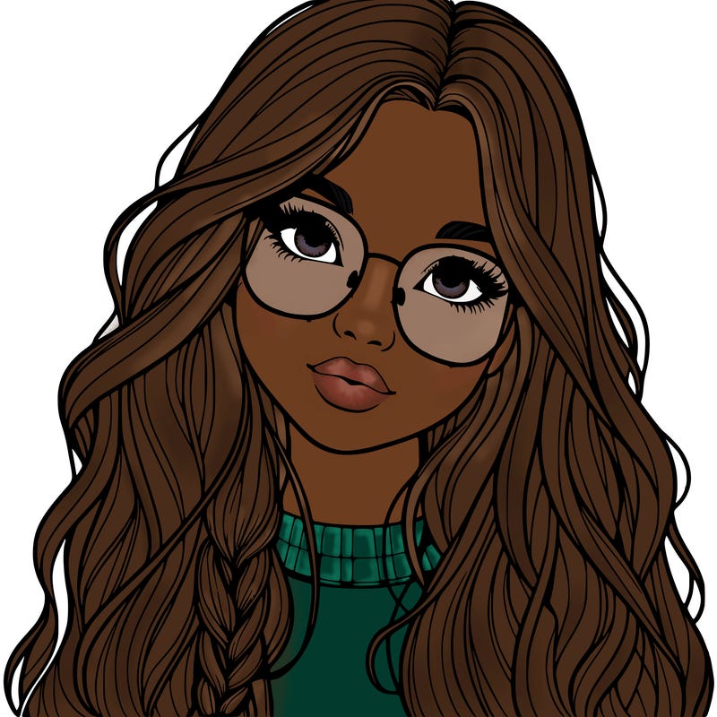 girl with long hair and freckles and glasses realistic