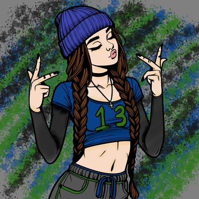 realistic teenage girl with braids and a beanie and crop top doing 🫶🏼
