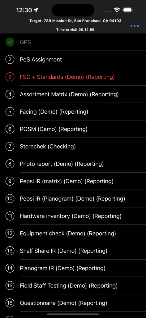 A numbered checklist of retail reporting tasks within the effie mobile app interface