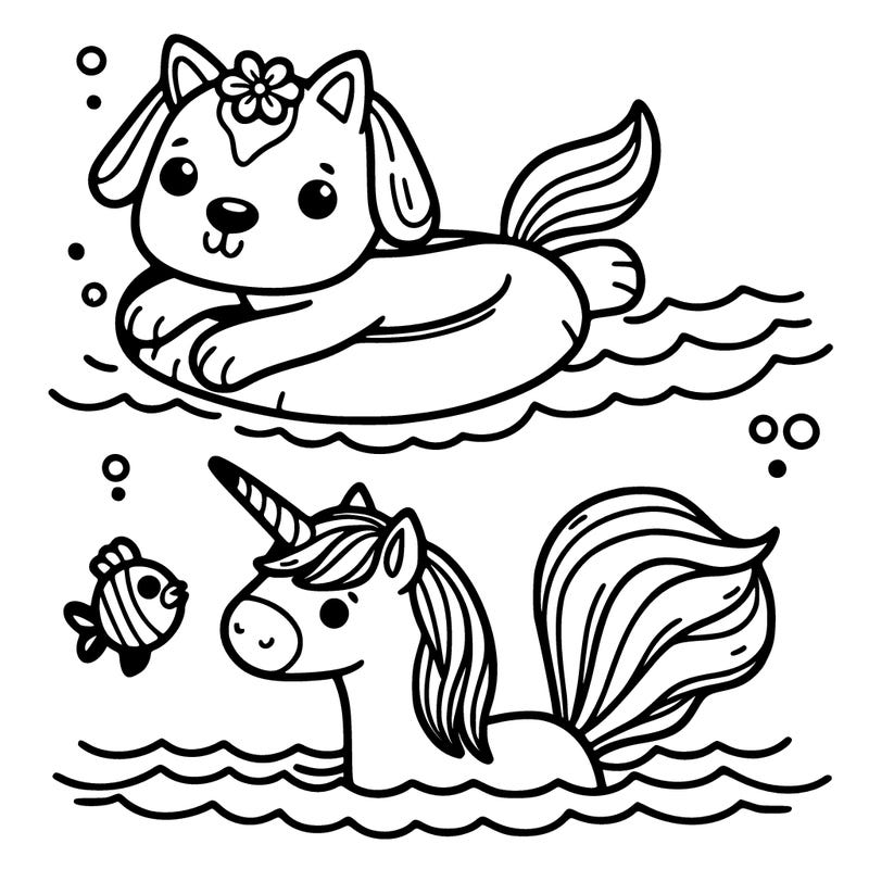 swimming dog unicorn  and cat unicorn