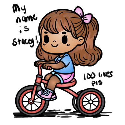 a little girl riding a tricycle