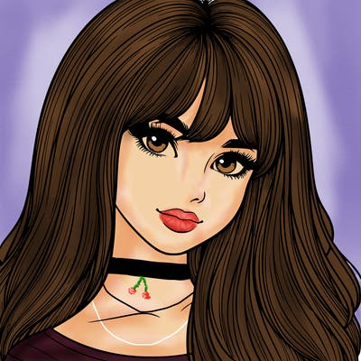 realistic girl with long hair and bangs