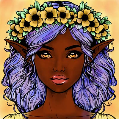 realistic female elf with flower crown
