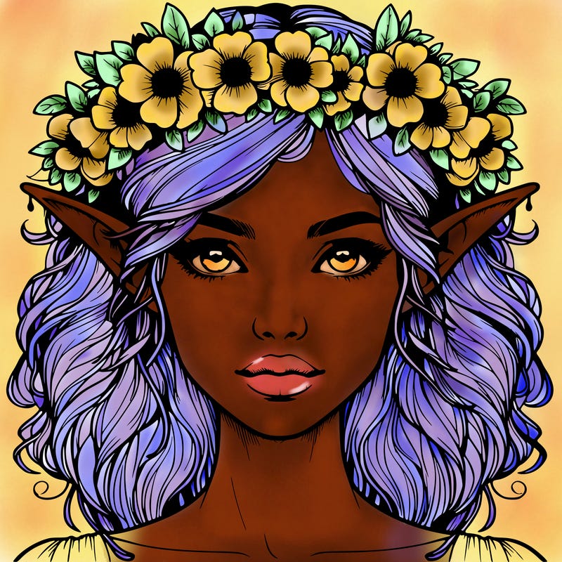 realistic female elf with flower crown