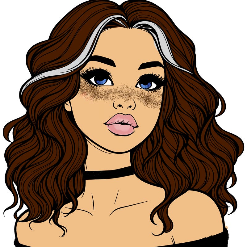 realistic girl with wavy hair and lips