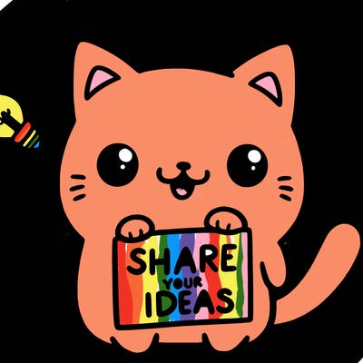 a cute cat saying share your ideas