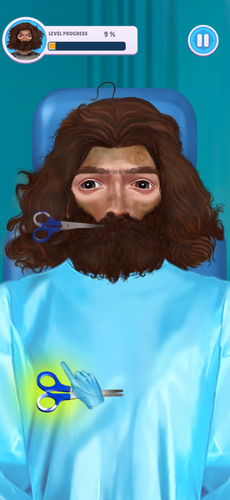 A character receiving a beard and hair trim in the Makeover ASMR Beauty Salon game