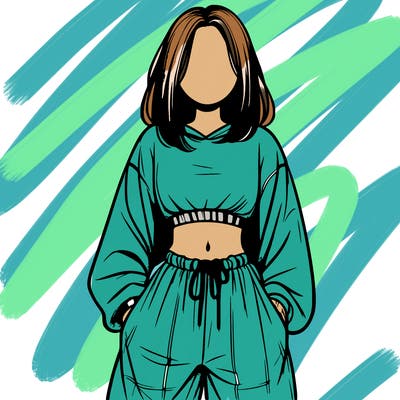 realistic girl faceless with baggy pants and a crop top