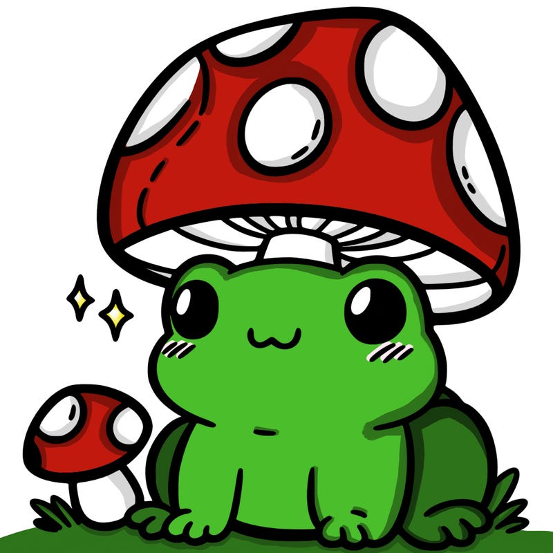a cute frog with a mushroom hat