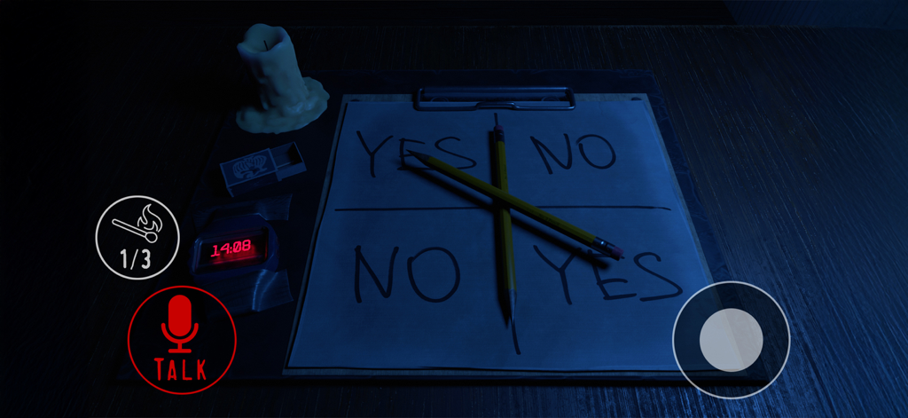 Charlie Charlie Game Challenge - A 3D horror simulation of the Charlie Charlie ritual with crossed pencils on a yes-no grid.