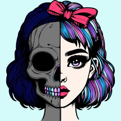 realistic girl with half skull mask