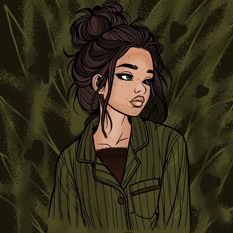 realistic woman with pajamas on and a messy bun