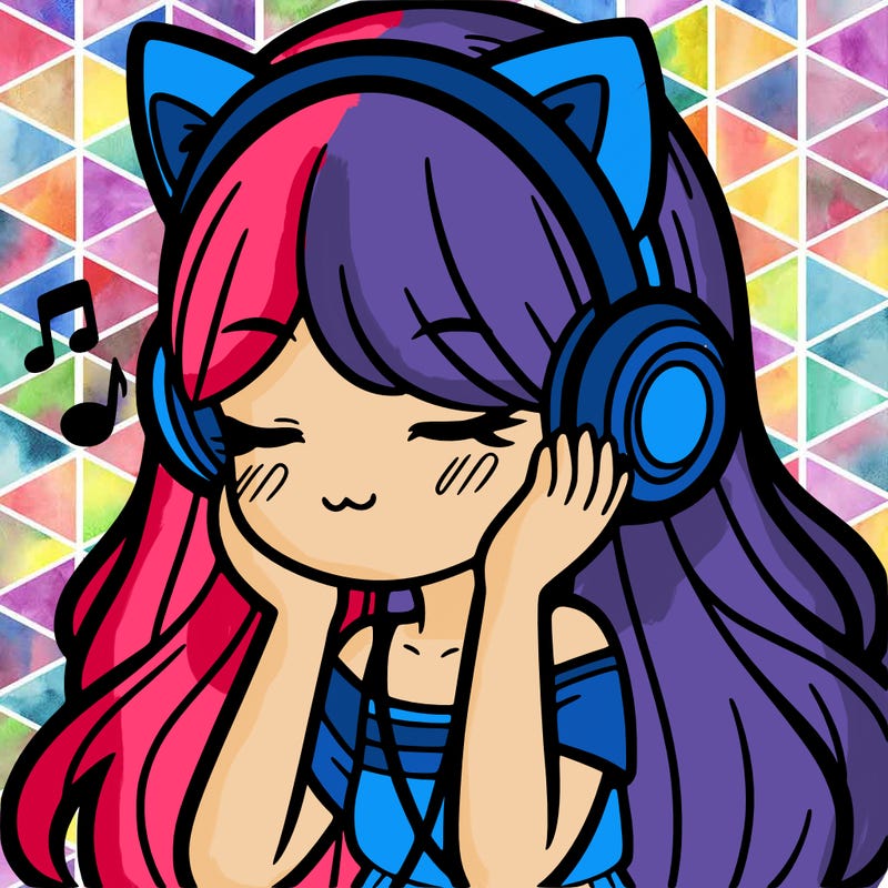 girl with cat ears and long hair listening to music