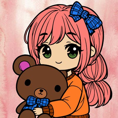 girl with a bear plushie