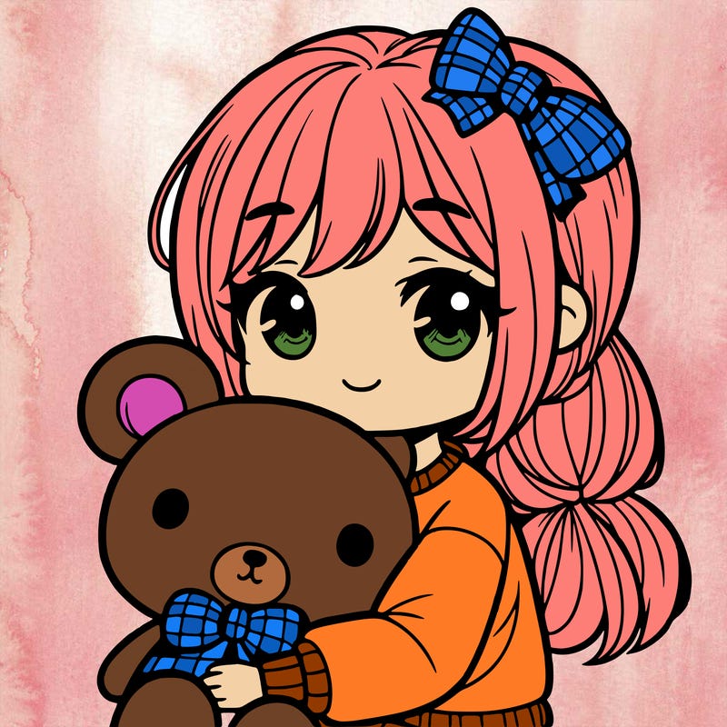 girl with a bear plushie