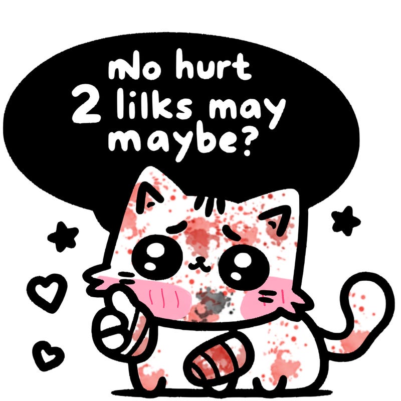 cute cat thats been hurt saiying 2 likes maybe